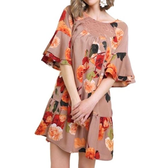 Umgee Floral Lace Tiered Dress - Picture 1 of 8